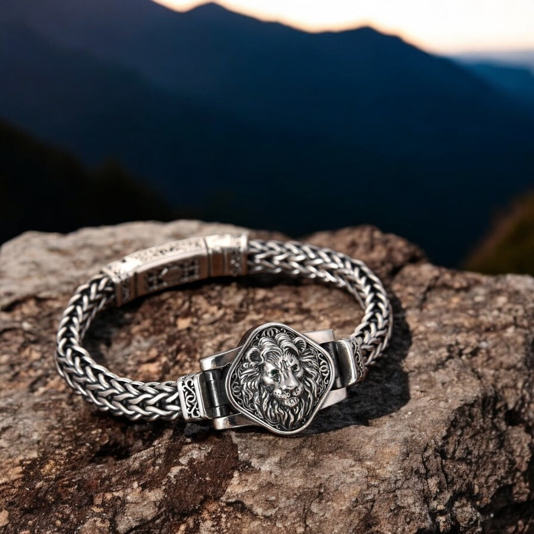 Bracelet homme LION TRESSÉ ROYAL ferme montagnes 