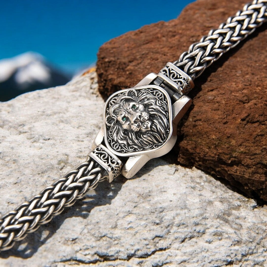 Bracelet homme LION TRESSÉ ROYAL rochers montagnes