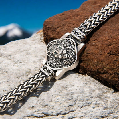 Bracelet homme LION TRESSÉ ROYAL rochers montagnes