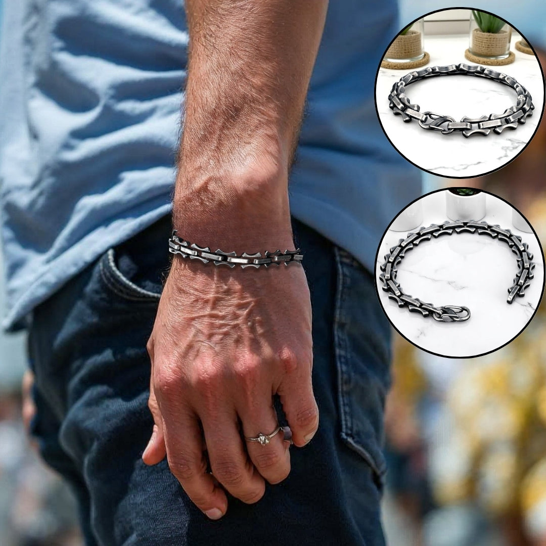 Bracelet homme MASCULET III™ ancien argent jeans bleu t shirt bleu
