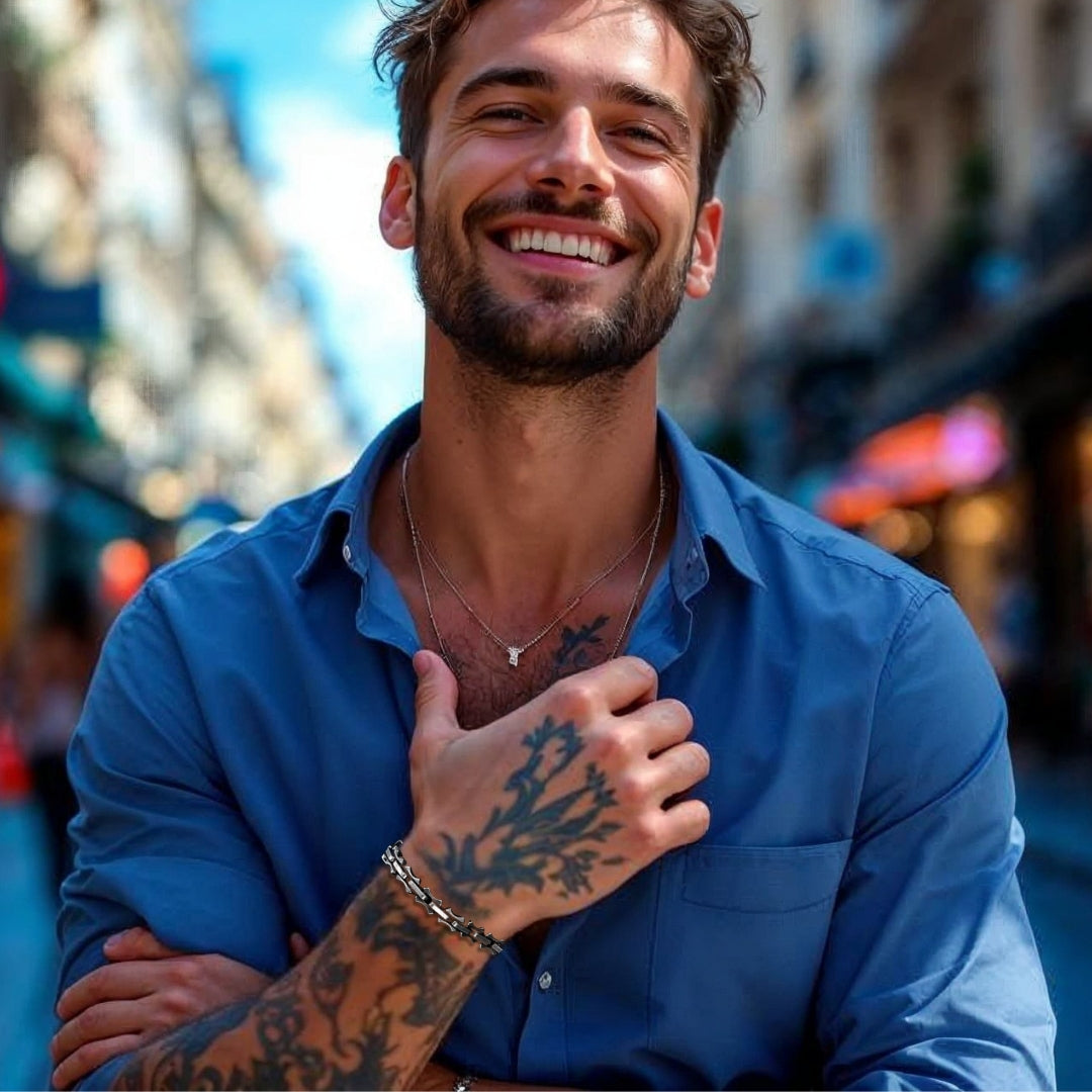 Bracelet homme MASCULET III™ chemise bleue collier
