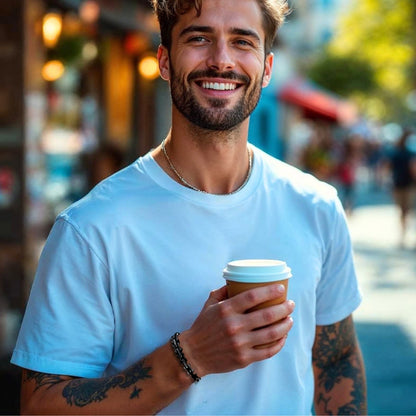 Bracelet homme MASCULET III™ noir, t-shirt blanc cafe