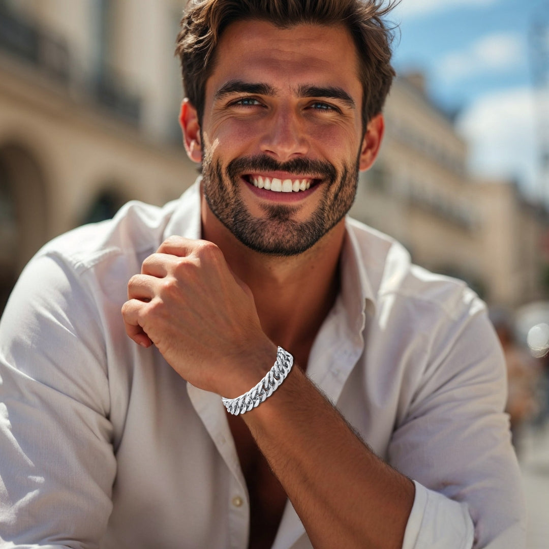 Bracelet homme MIAMI-CUBANO 15 mm chemise blanche