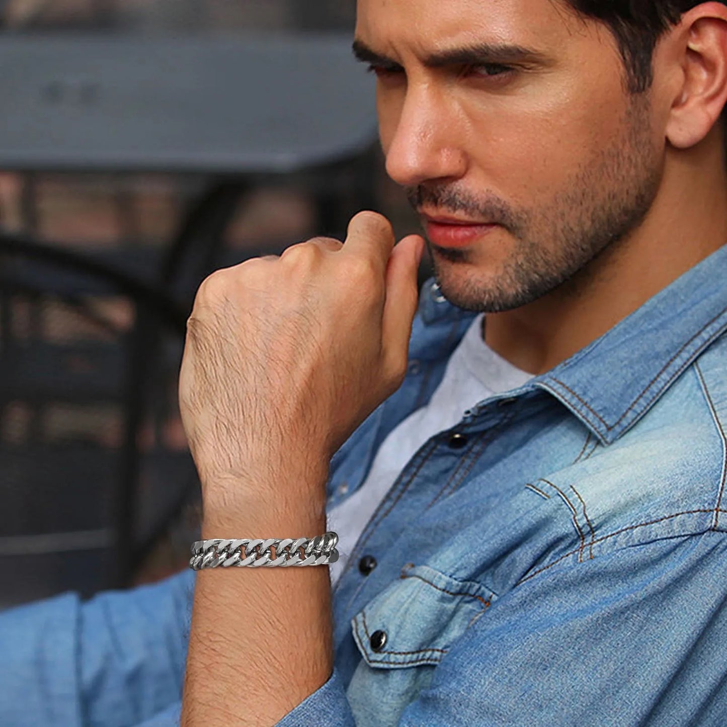 Bracelet homme MIAMI-CUBANO 15 mm homme elegant chemise denim 