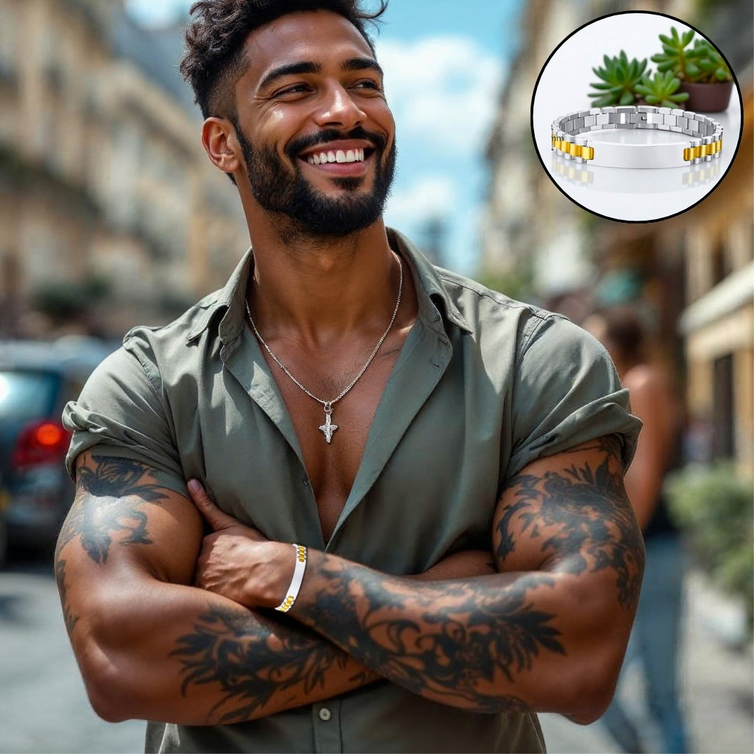 Bracelet homme ROLLIE BRATT II™ bicolore chemise verte muscles tatouages