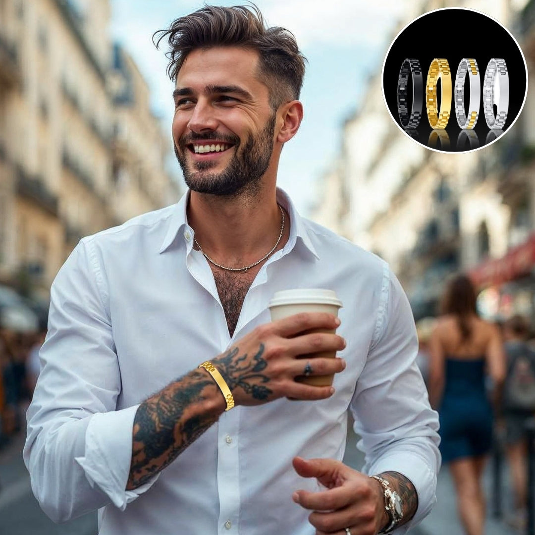 Bracelet homme ROLLIE BRATT II™ dore chemise blanche cafe rue 