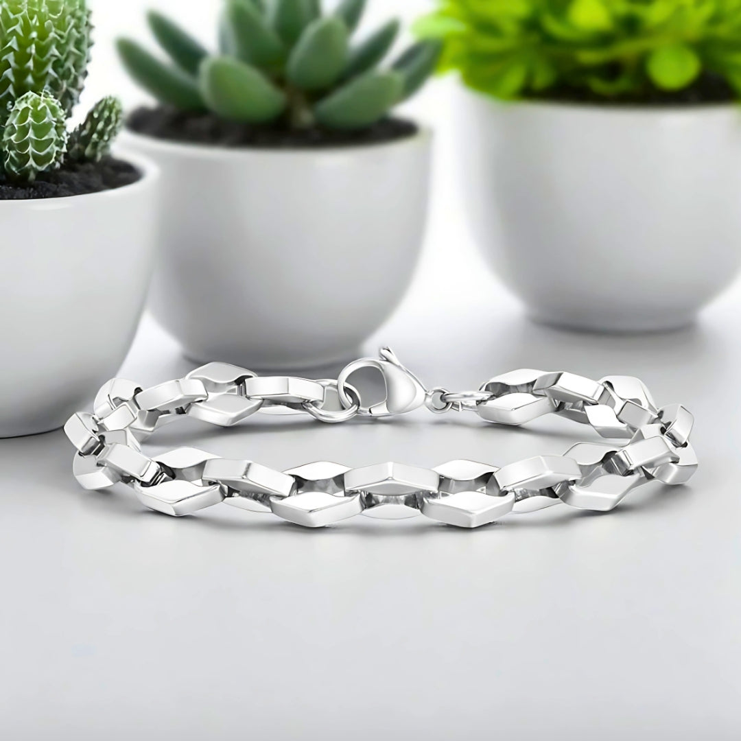 Bracelet homme ROMBOS™ presentation variante pots plantes table blanche