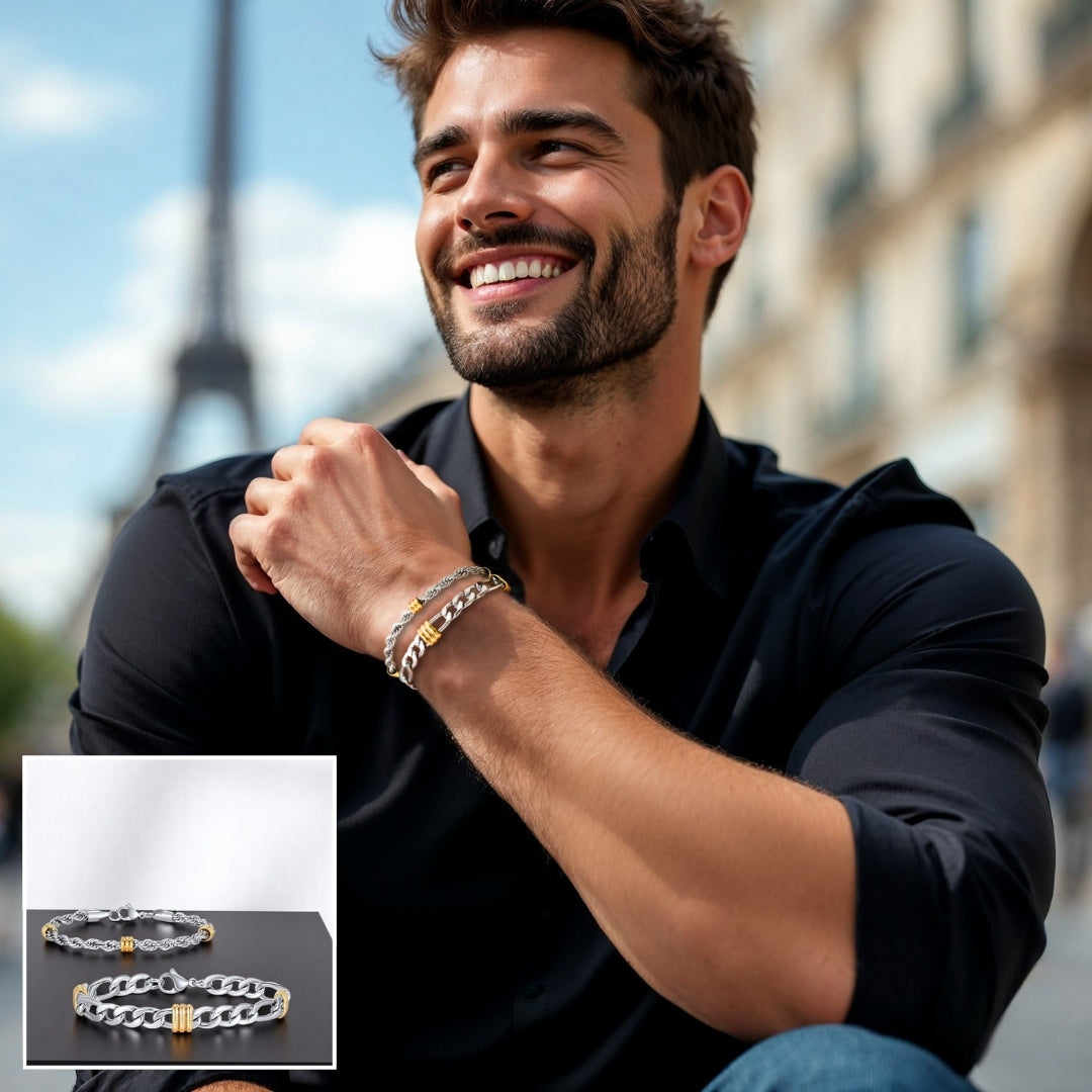 Bracelet homme STEEL BRAID™ 8mm 4.5mm chemise noire Paris tour Eifel