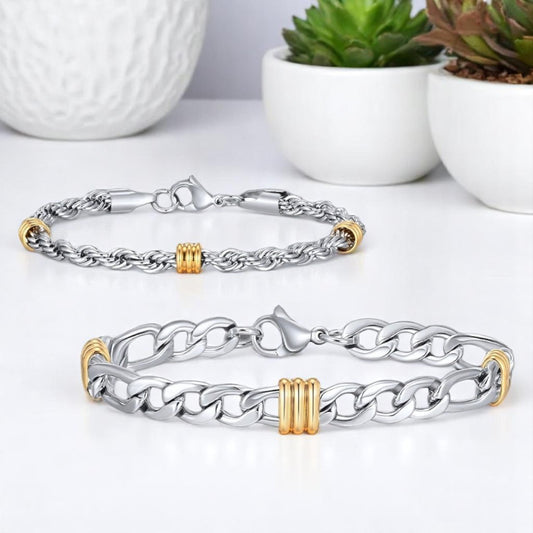 Bracelet homme STEEL BRAID™  deux variantes 4.5mm 8mm table blamche presentation