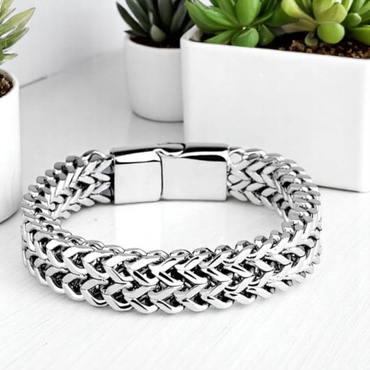 Bracelet homme TRESSÉ EN W variante table blanche plantes