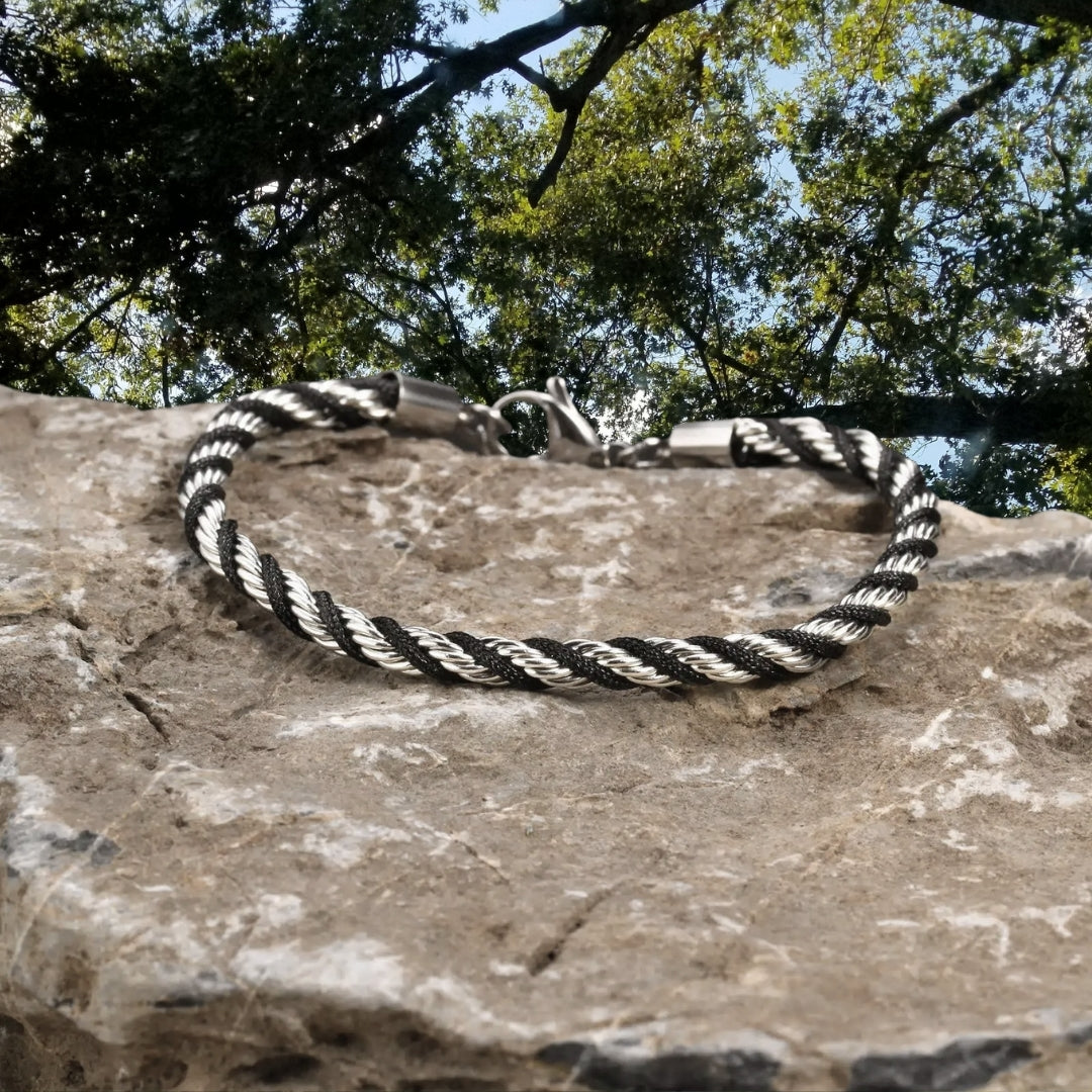 Bracelet homme TWISTED ROPE BSBG™ argent rocher 
