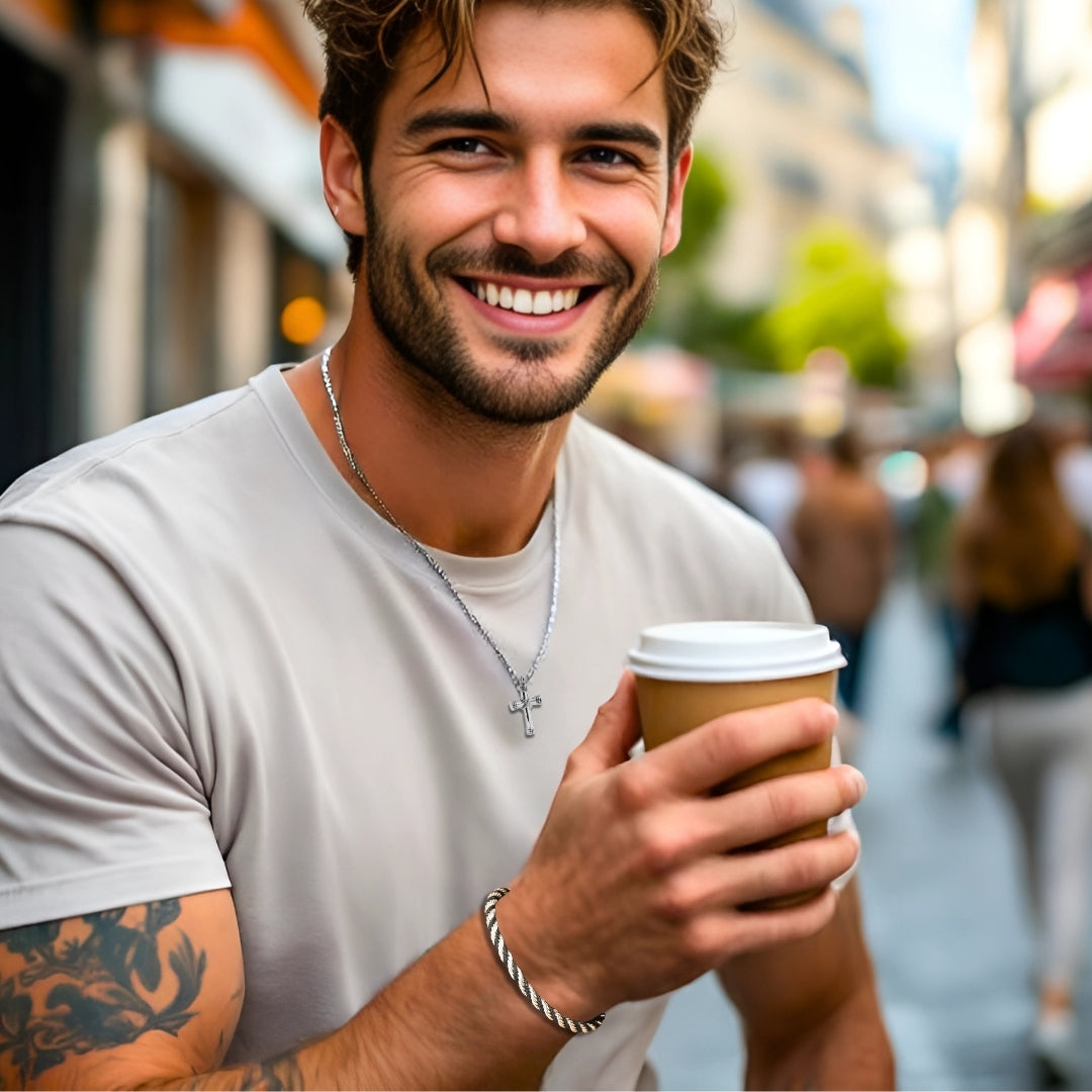 Bracelet homme TWISTED ROPE BSBG™ argent t shirt mode cafe