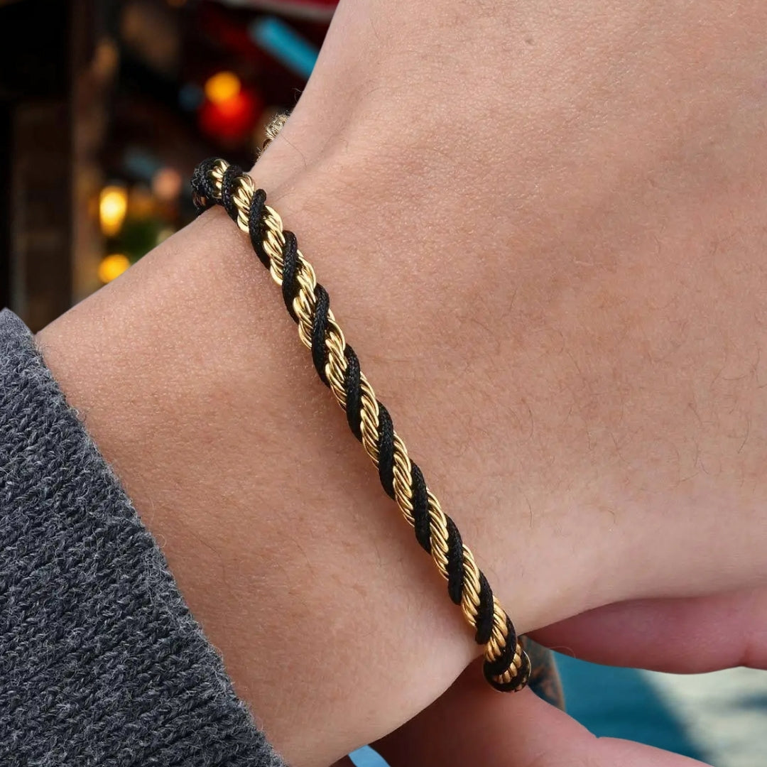 Bracelet homme TWISTED ROPE BSBG™ variante dore poignet exterieur 