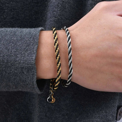 Bracelet homme TWISTED ROPE BSBG™ variante doree argent poignet 