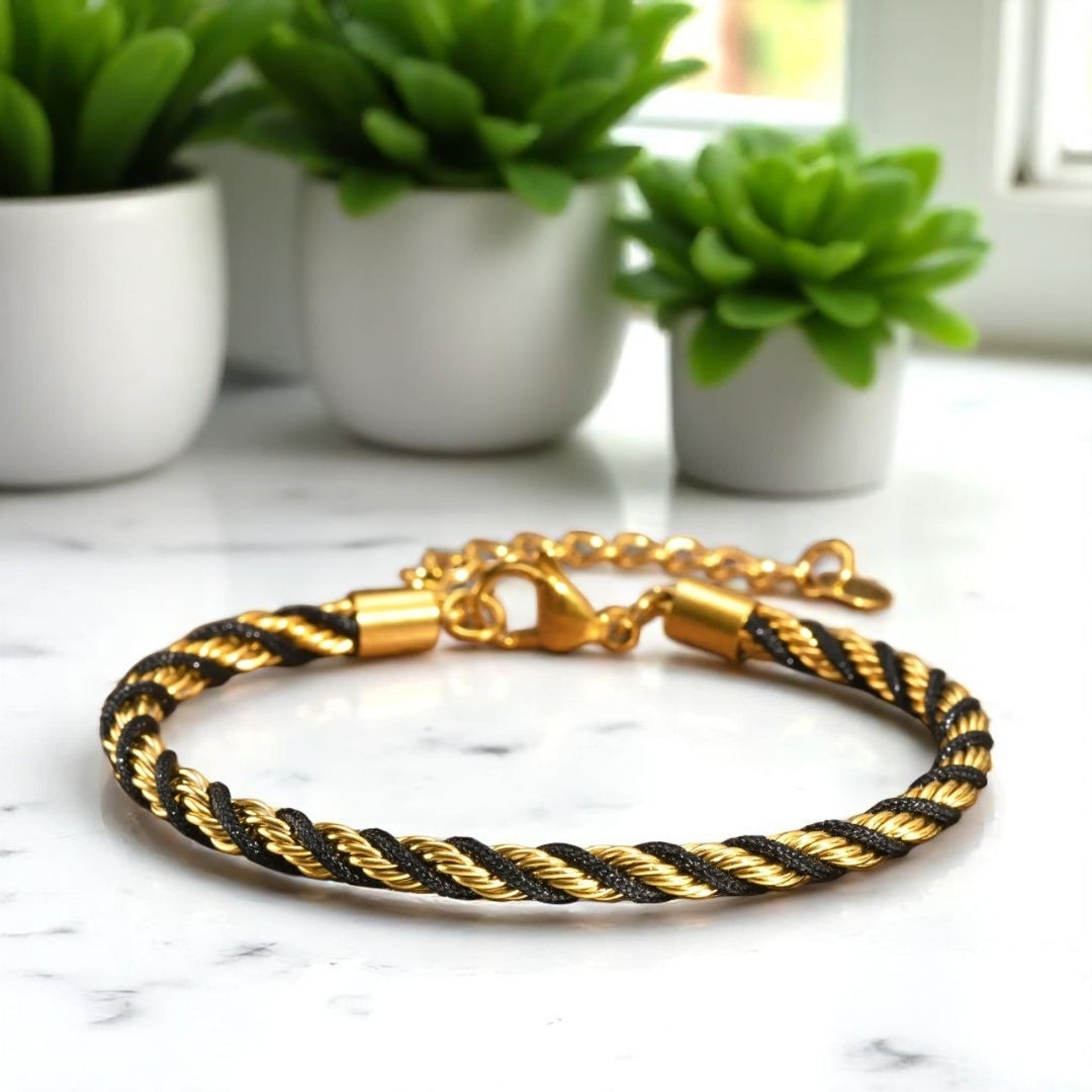 Bracelet homme TWISTED ROPE BSBG™ variante doree noire