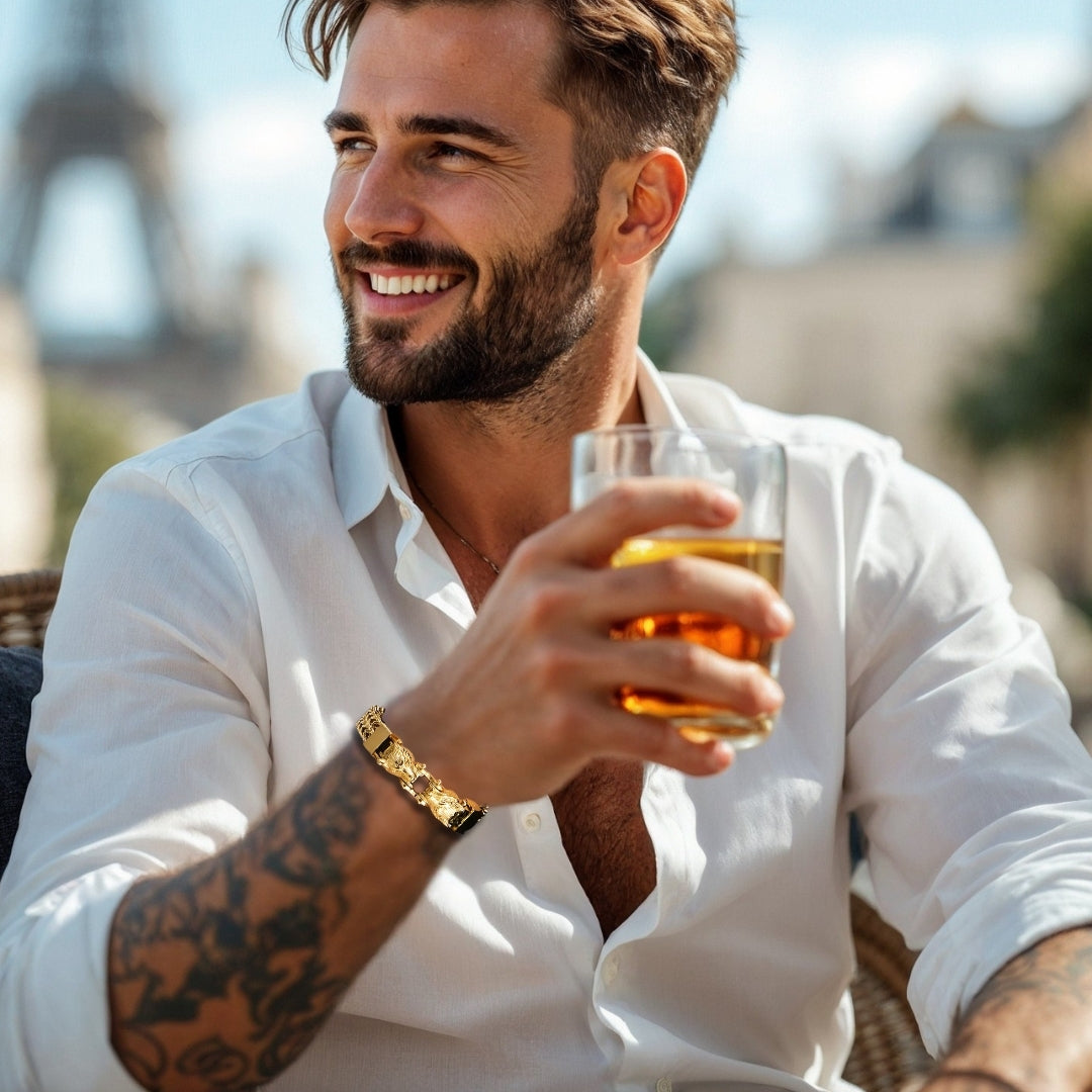 Bracelet homme Viking double tete de loup or homme rue Paris