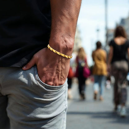 Bracelet homme WAVE LINKS™ dore jeans poignet rue