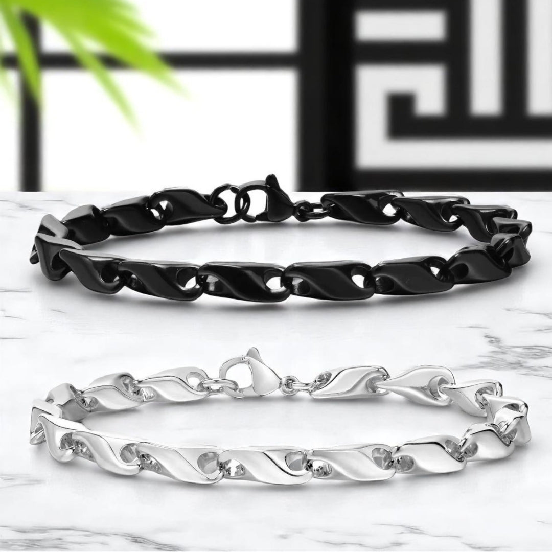 Bracelet homme WAVE LINKS™ table marbre noir argent