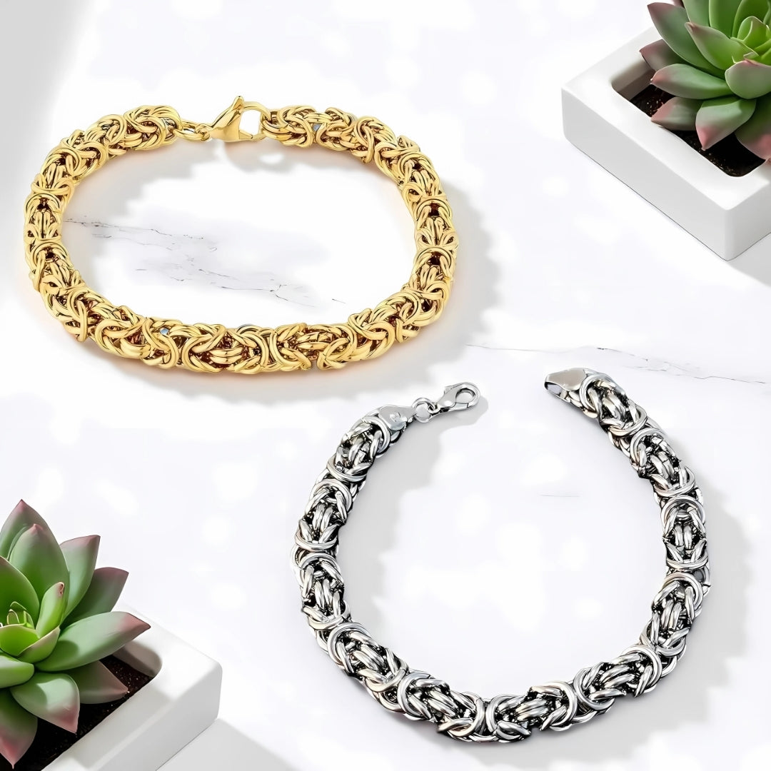 Bracelet homme WOVEN KNOT™ variantes dore argent table blanche plantes