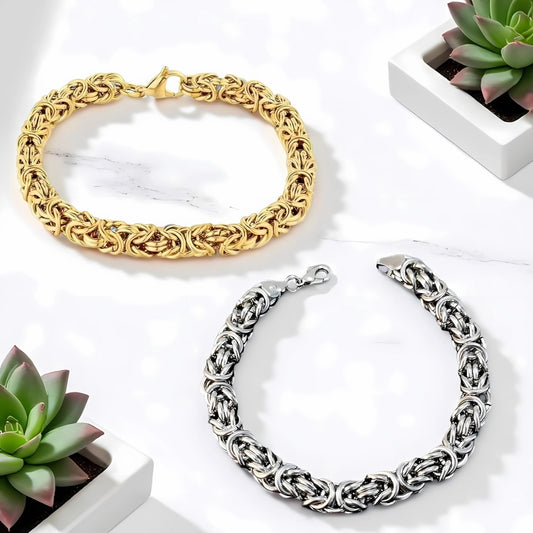 Bracelet homme WOVEN KNOT™ variantes dore argent table blanche plantes