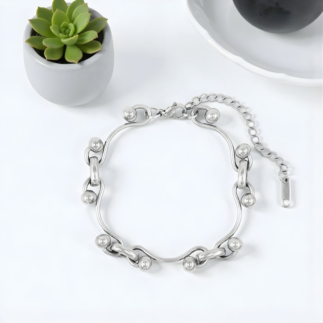 Bracelet homme billes ondulées WAVELINK presentation plat table blanche