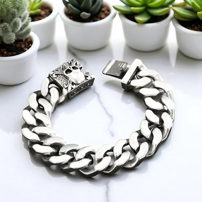 Bracelet homme breloque Tête de mort MODERN SKULL argent fermoir plantes