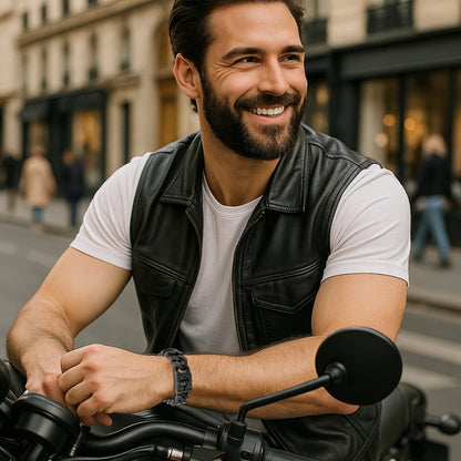 Bracelet homme breloque Tête de mort MODERN SKULL noir rue moto