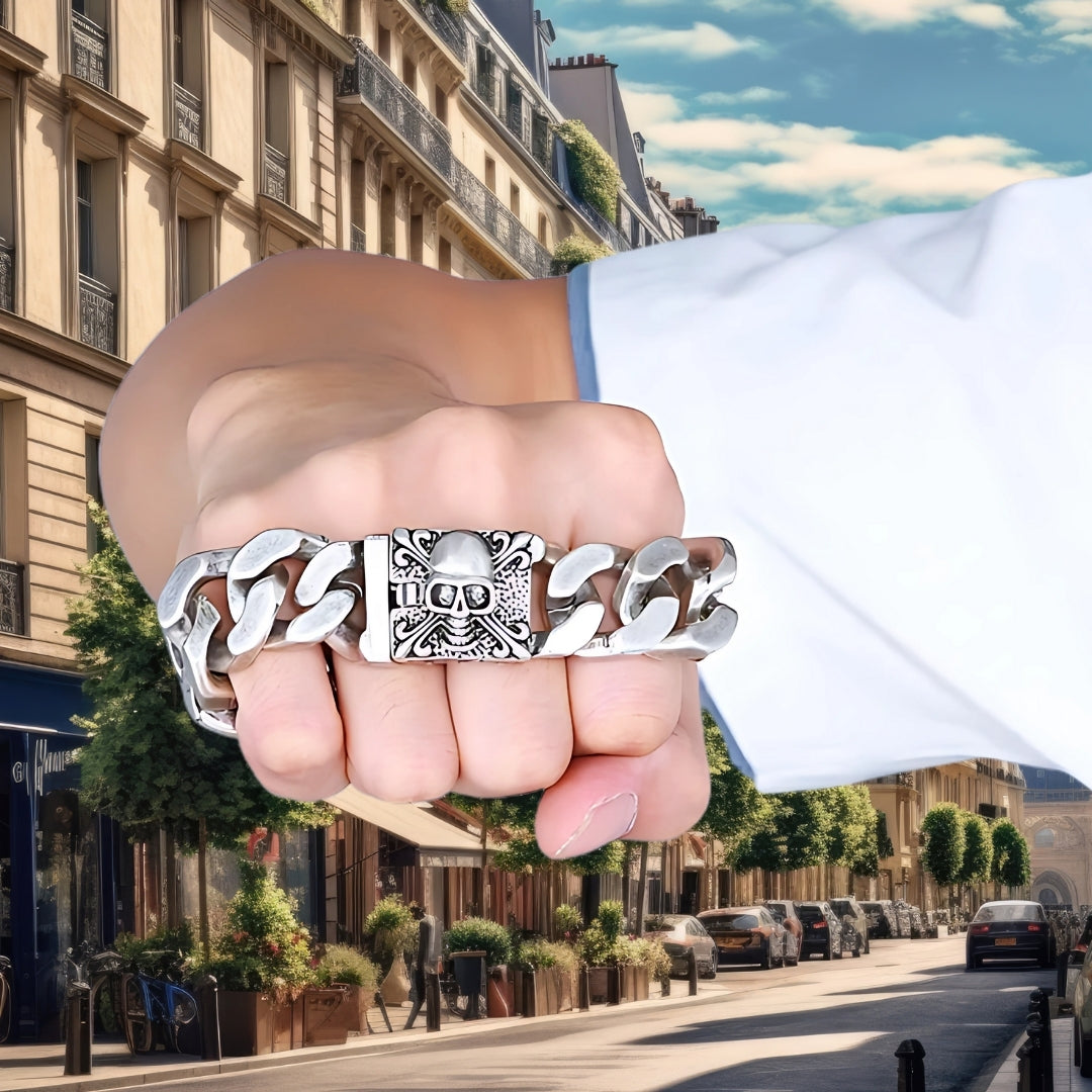 Bracelet homme breloque Tête de mort MODERN SKUL quatre variantes poing