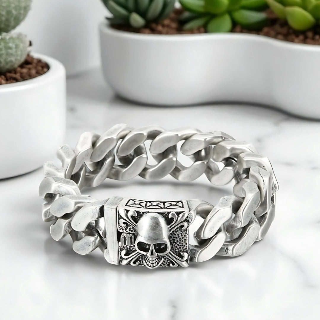Bracelet homme breloque Tête de mort MODERN SKULL variante argent