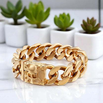 Bracelet homme breloque Tête de mort MODERN SKULL variante dore
