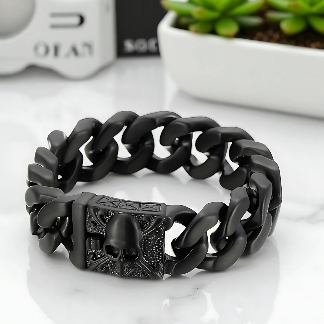 Bracelet homme breloque Tête de mort MODERN SKULL variante noir