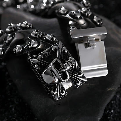 Bracelet homme breloque crane MODERN SKULL II fermoir galet noir presentation sable noir