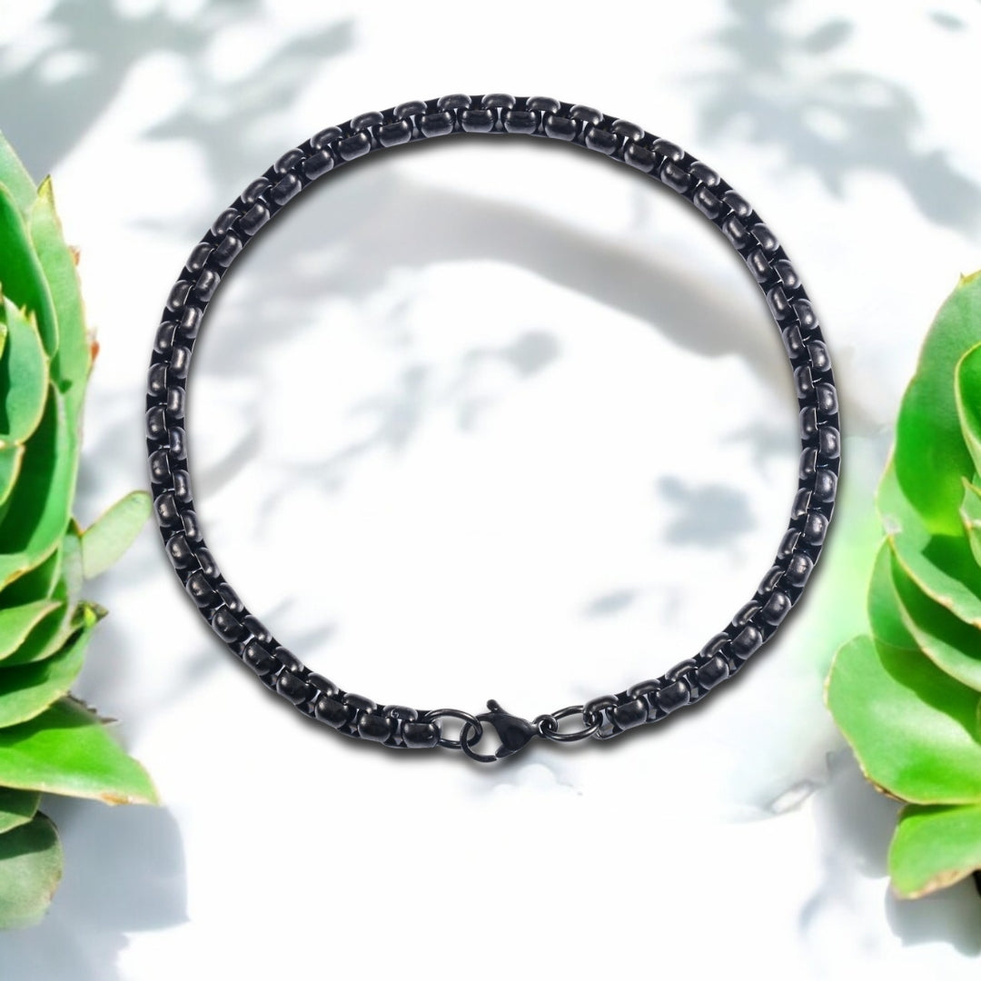 Bracelet homme chaine à petits maillons Belcher variante noire