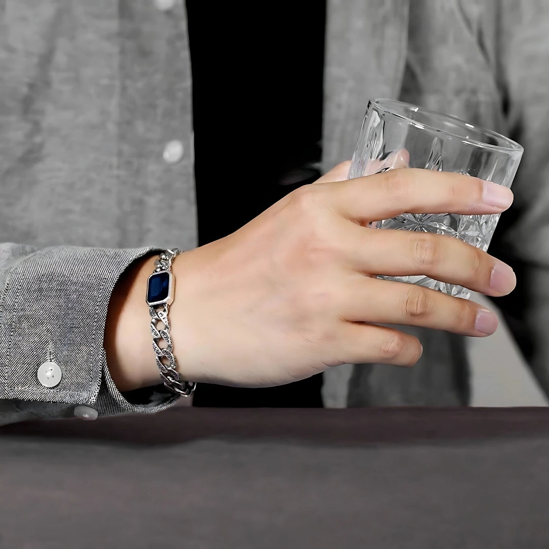 Bracelet homme luxe- DEEP SOUL RECTANGLE blouson gris verre main