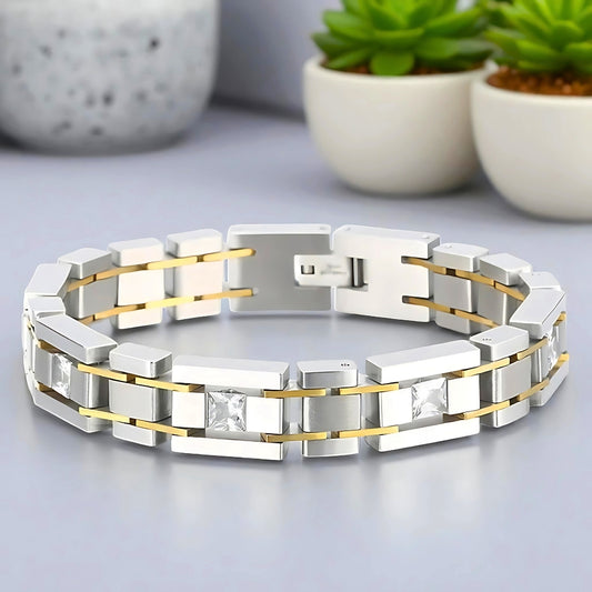 Bracelet homme luxe GOLDLINK élégance à deux tons plantes marbre