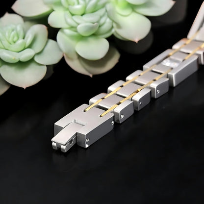 Bracelet homme luxe GOLDLINK presentation fermoir parti un argent et doré
