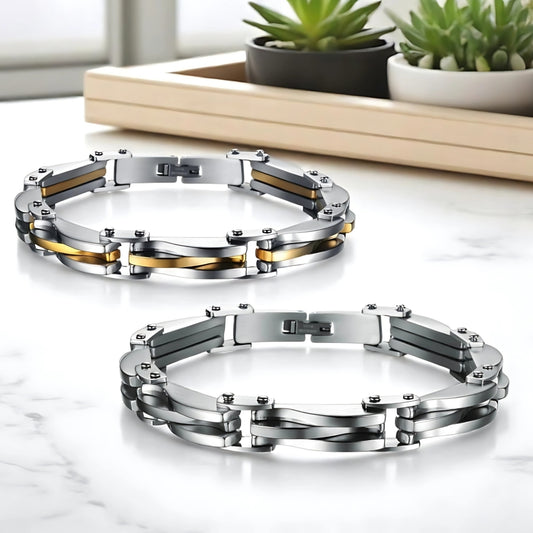 Bracelet homme luxe MAILLONS SS™ variantes argent bicolore table marbre