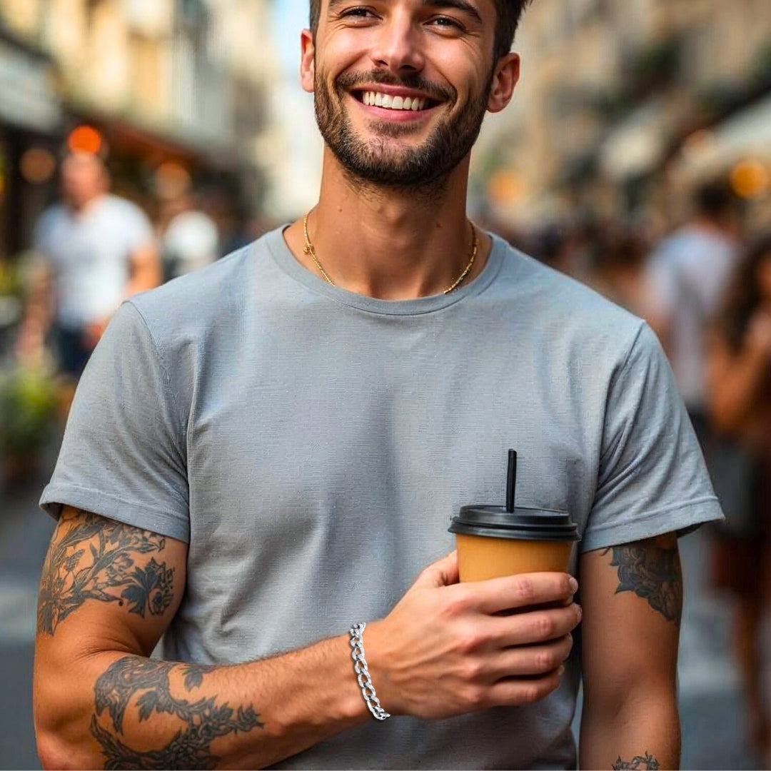 Bracelet homme luxe MICUBANO™ chemise grise cafe rue 