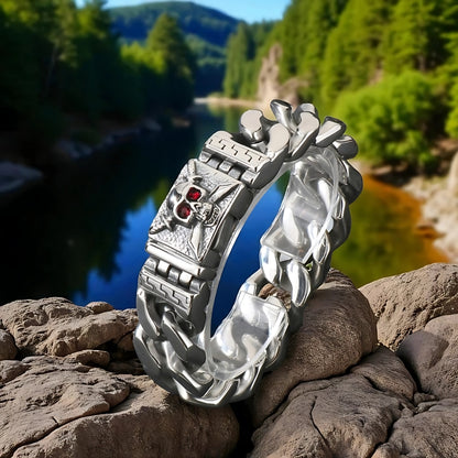 Bracelet homme luxe PIRATO SKULL argent montagnes lacs rochers