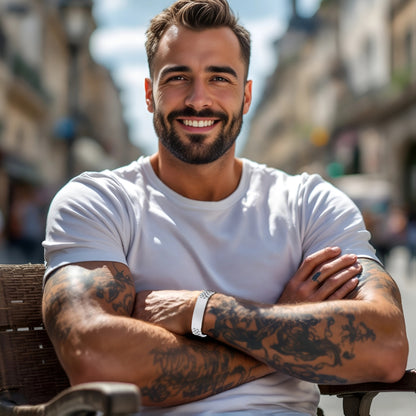 Bracelet homme luxe ROLLIE BRATT™ argent t-shirt blanc banc 