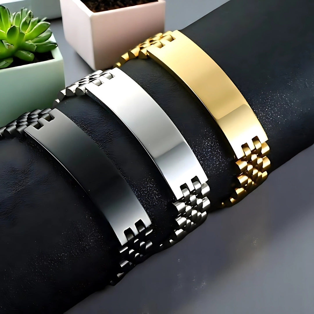 Bracelet homme luxe ROLLIE BRATT™ dore argent noir presentation plaque 