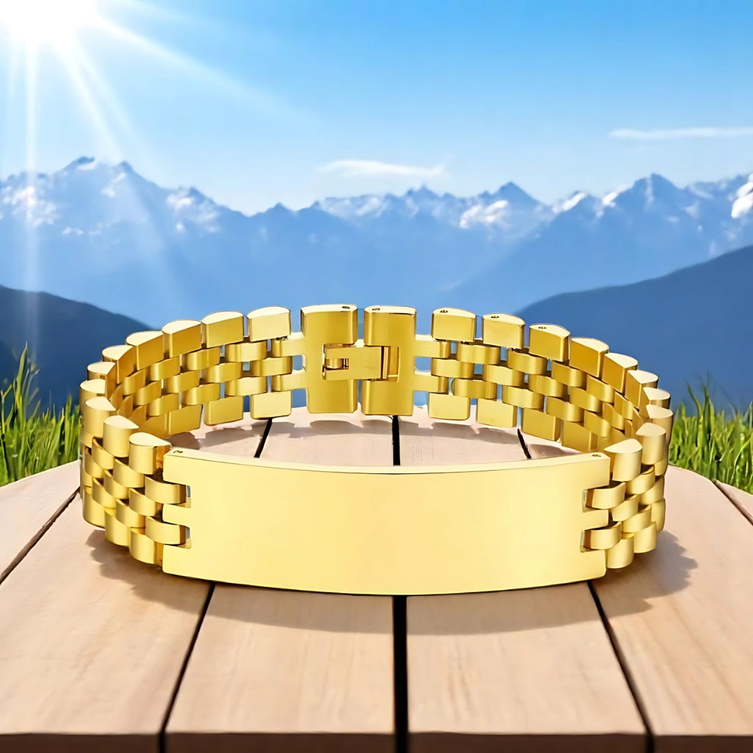 Bracelet homme luxe ROLLIE BRATT™ dore table bois montagnes