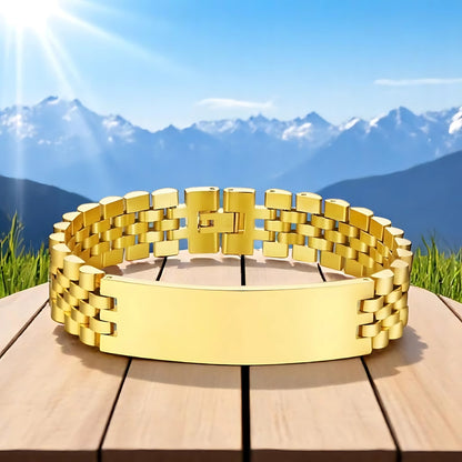 Bracelet homme luxe ROLLIE BRATT™ dore table bois montagnes