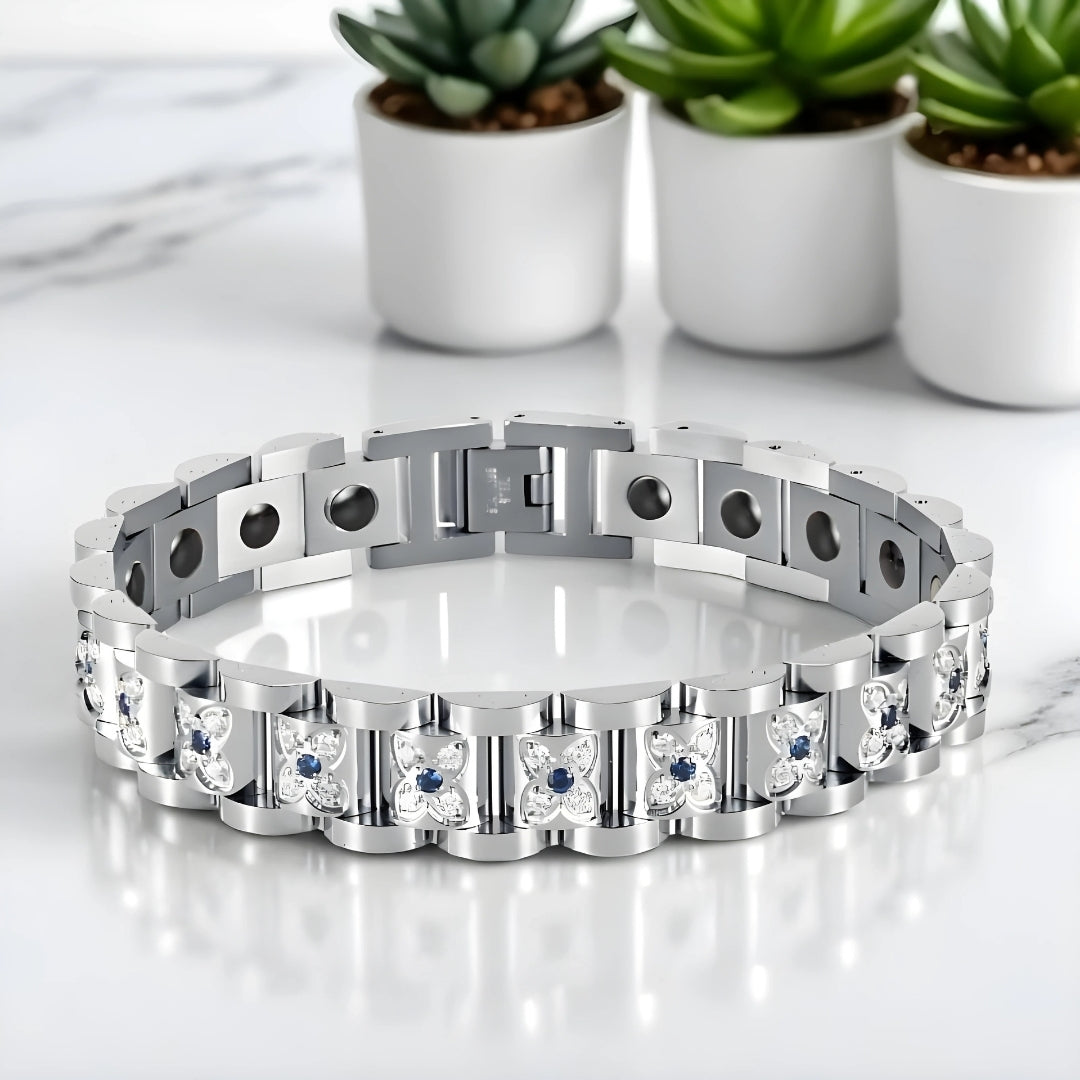 Bracelet homme luxe SEVOZIRK variante argent table blanche plante