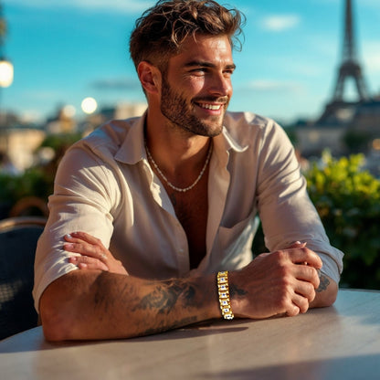 Bracelet homme luxe SEVOZIRK variantes dore chemise mode terrasse Paris