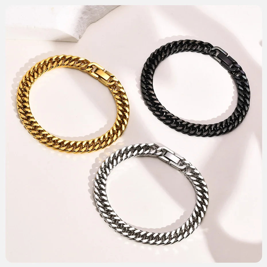 Bracelet homme luxe maillon MIAMI-CUBANO™ argent dore noir table blanche