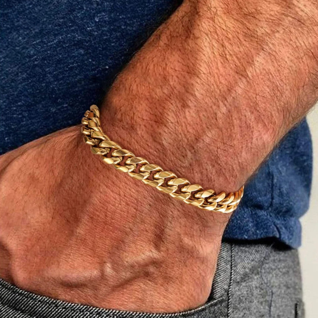 Bracelet homme luxe maillon MIAMI-CUBANO™ dore poignet poche