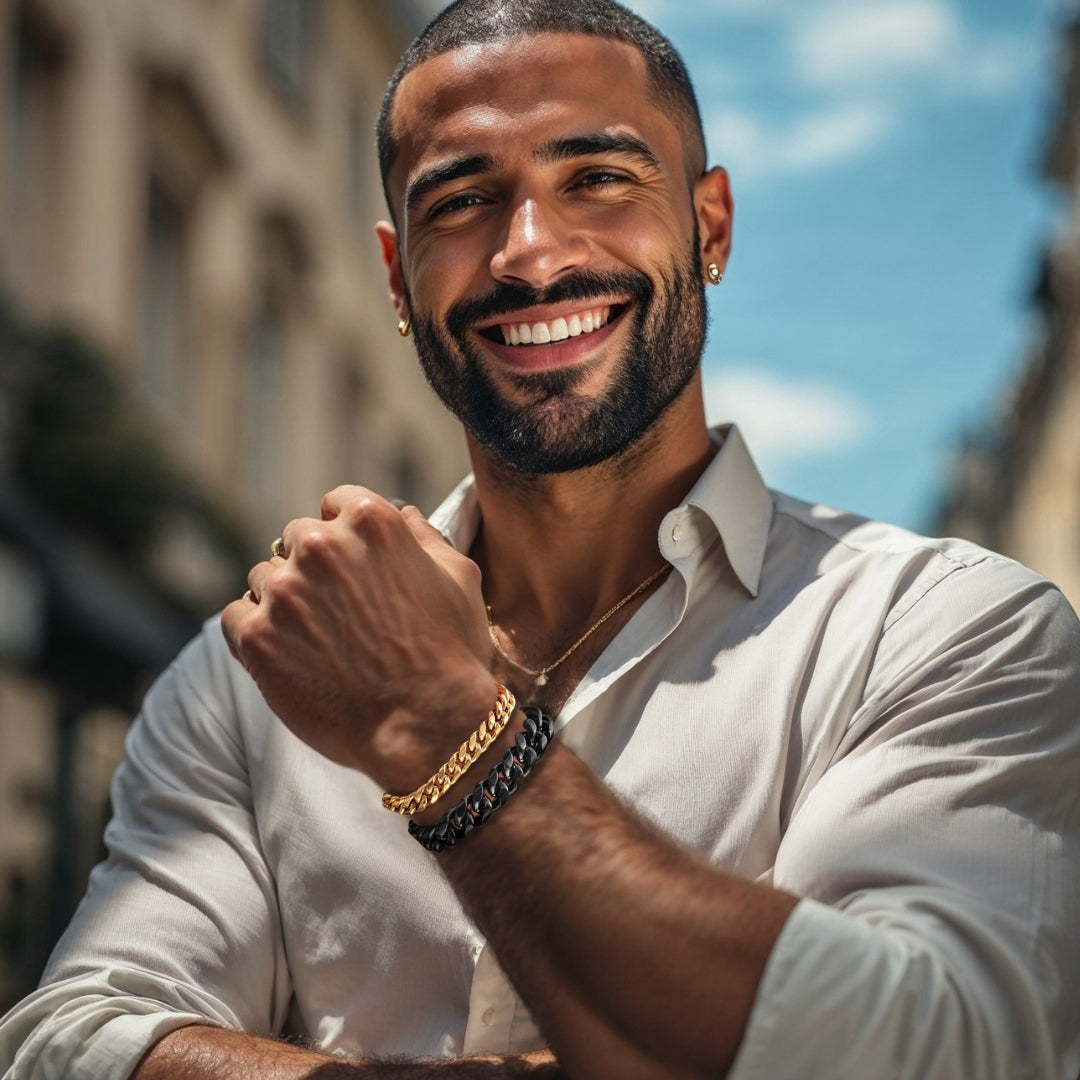 Bracelet homme luxe maillon MIAMI-CUBANO™ variante doree noire homme noir