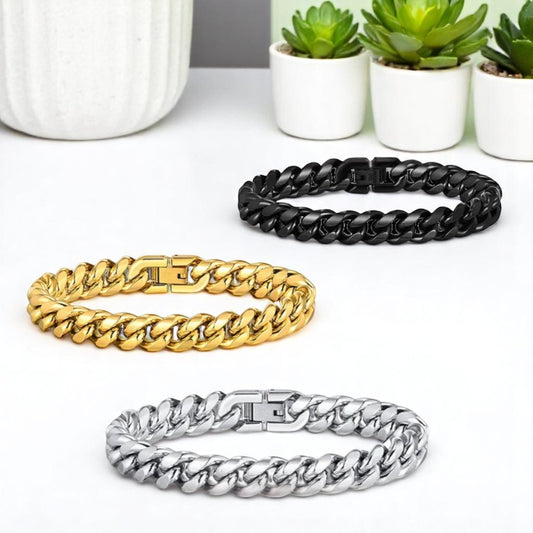 Bracelet homme luxe maillon MIAMI-CUBANO™ variantes argent dore noir presentation