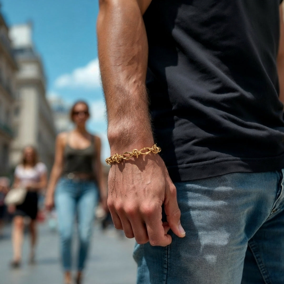Bracelet homme maillons look barbelés or homme jeans Paris 